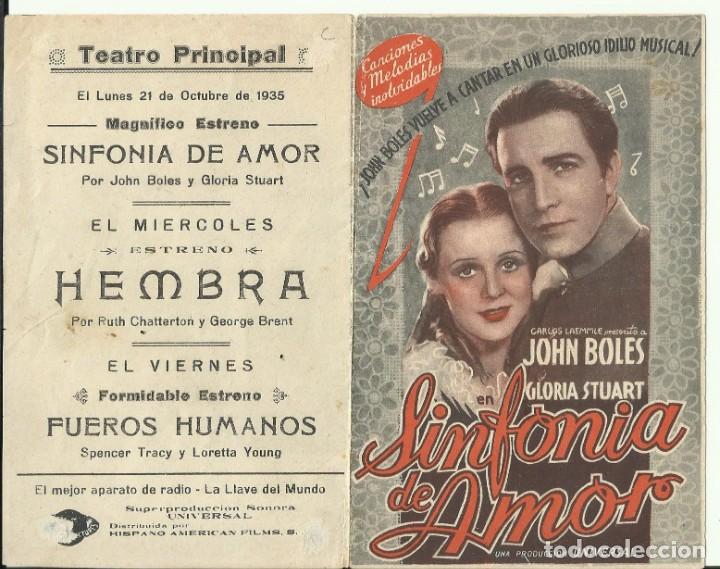 Cine: PTCC 094 SINFONIA DE AMOR PROGRAMA DOBLE UNIVERSAL JOHN BOLES GLORIA STUART - Foto 1