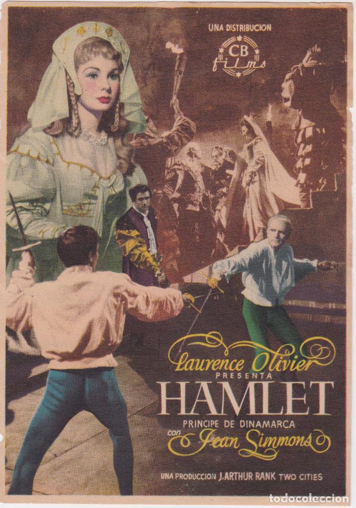 Folhetos de m&atilde;o de filmes antigos de cinema: PROGRAMA DE CINE &ndash; HAMLET &ndash; LAURENCE OLIVIER, JEAN SIMMONS - CINE PATRONATO - SITGES