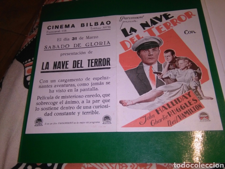 PROGRAMA DE CINE DOBLE. LA NAVE DEL TERROR. CINEMA BILBAO. AÑOS 30 (Cine - Folletos de Mano - Terror)