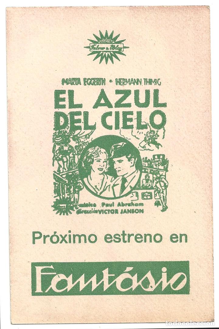 Cine: PTCC 102 EL AZUL DEL CIELO PROGRAMA TARJETA FEBRER Y BLAY MARTHA EGGERTH D - Foto 2