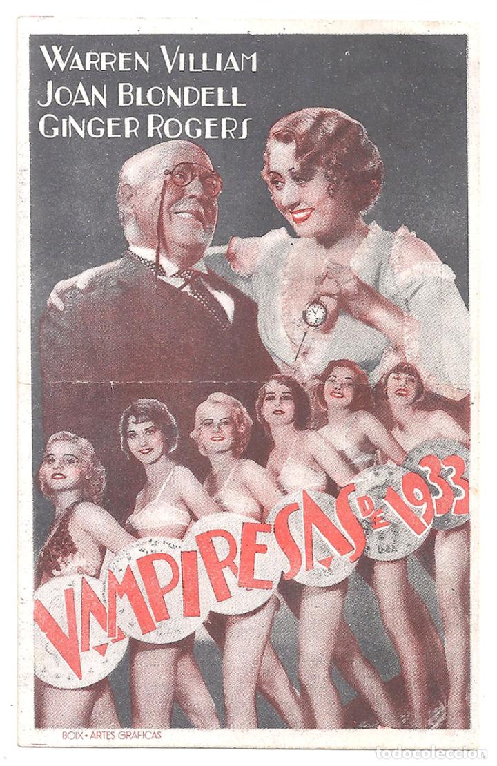 Cine: PTCC 102 VAMPIRESAS DE 1933 PROGRAMA TARJETA WARNER JOAN BLONDELL RUBY KEELER DICK POWELL - Foto 1