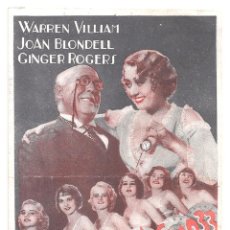 Cine: PTCC 102 VAMPIRESAS DE 1933 PROGRAMA TARJETA WARNER JOAN BLONDELL RUBY KEELER DICK POWELL