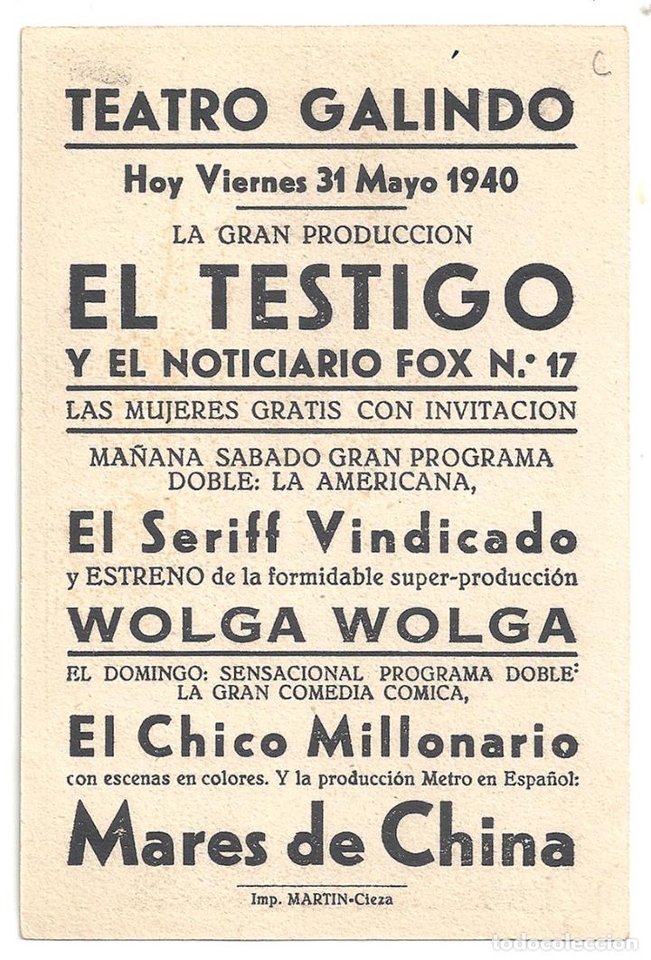 Cine: PTCC 102 EL TESTIGO PROGRAMA TARJETA WARNER WALTER HUSTON WILLIAM A. WELLMAN - Foto 2