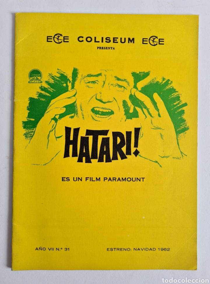 Cine: Programa mano Estreno Pel&iacute;cula Hatari! 1962 Cine Coliseum John Wayne Martinelli Hawks Caza &Aacute;frica