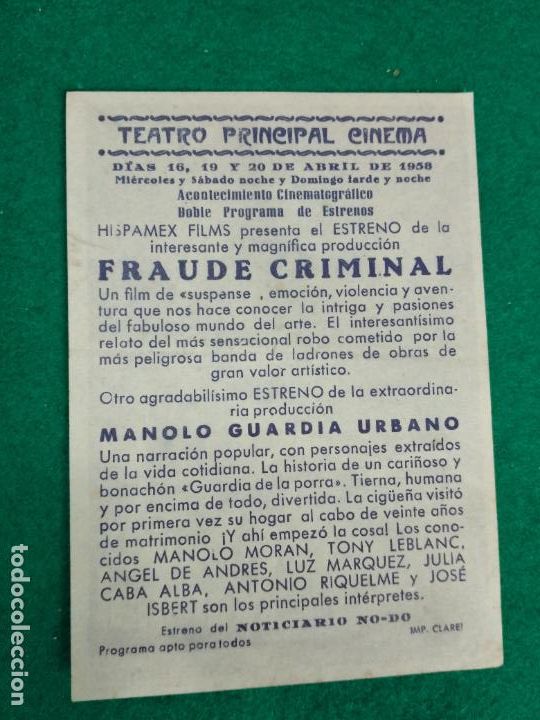 Cine: FRAUDE CRIMINAL. DENNIS OKEEFE - COLEEN GRAY. PROGRAMA DE CINE. - Foto 2