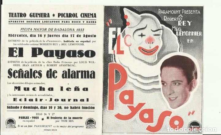 Cine: PTCC0 86 EL PAYASO PROGRAMA DOBLE PARAMOUNT ROBERTO REY MEG LEMONNIER CIRCO - Foto 2