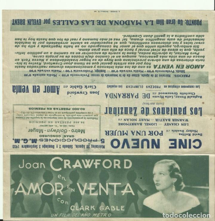Cine: PTCC0 86 AMOR EN VENTA PROGRAMA TRIPLE MGM JOAN CRAWFORD CLARK GABLE - Foto 2