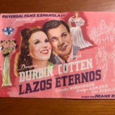 Cine: PROGRAMA DE CINE PELICULA LAZOS ETERNOS DIANA DURBIN 1945. Lote 302229888