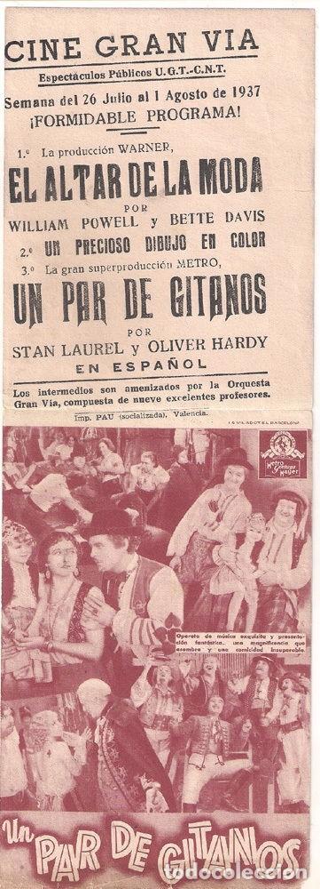 Cine: PTEB 071 UN PAR DE GITANOS PROGRAMA DOBLE MGM STAN LAUREL OLIVER HARDY UGT - CNT - Foto 2