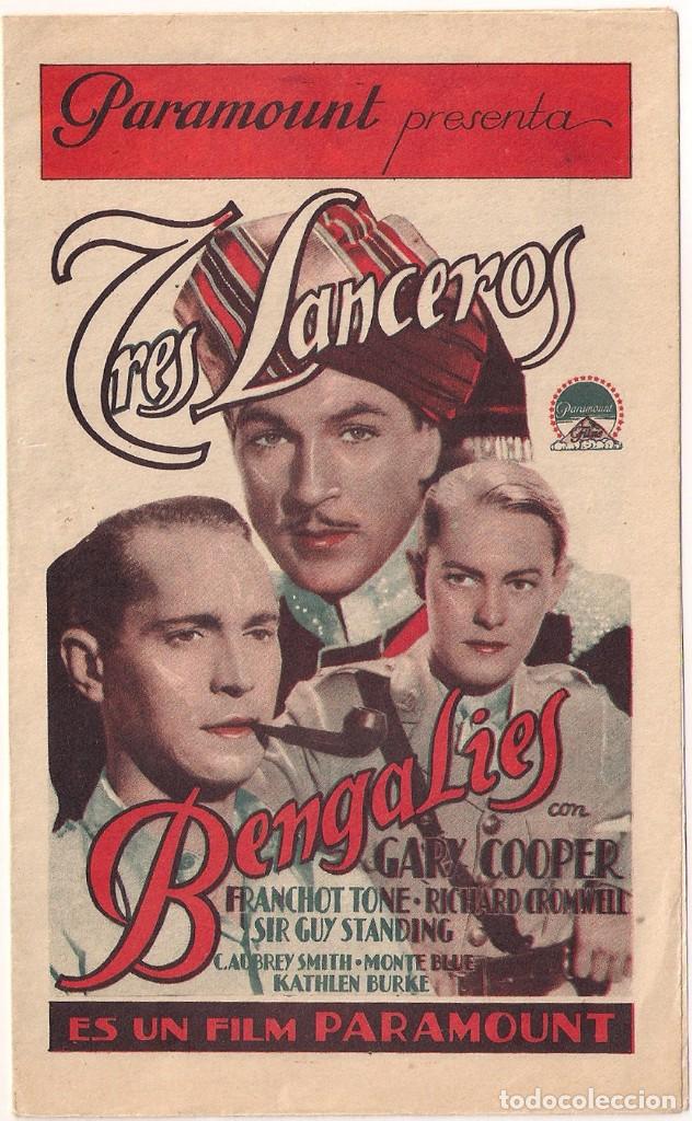 Cine: PTEB 071 TRES LANCEROS BENGALIES PROGRAMA DOBLE PARAMOUNT GARY COOPER - Foto 1