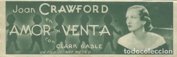Cine: PTCC0 86 AMOR EN VENTA PROGRAMA TRIPLE MGM JOAN CRAWFORD CLARK GABLE - Foto 3