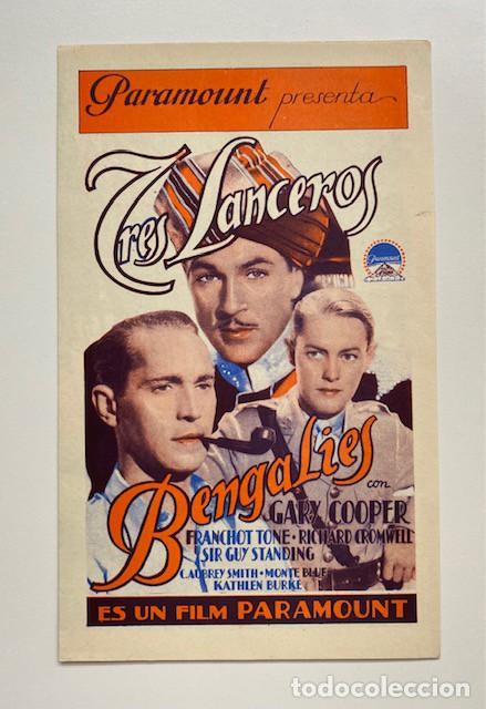 Cine: TRES LANCEROS BENGALIES. DOBLE PARAMOUNT. GARY COOPER. CON CINE. IMPECABLE - Foto 1