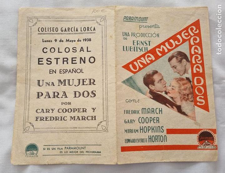 Cine: UNA MUJER PARA DOS PROGRAMA DOBLE DE CINE GARY COOPER 1938