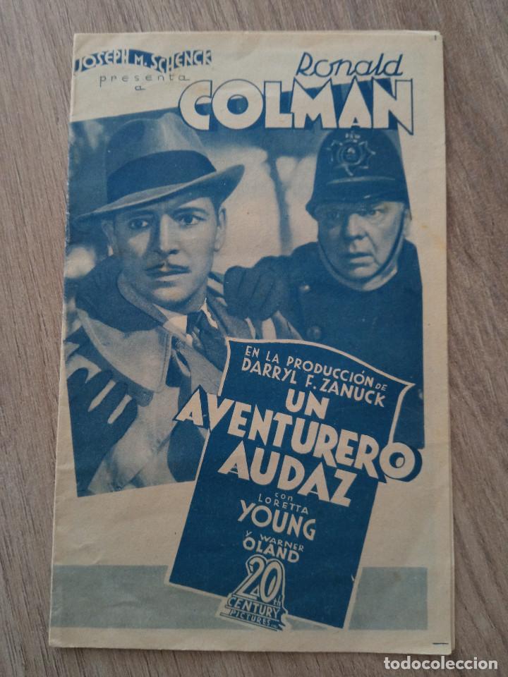  Flyers Publicitaires de films Anciens: UN AVENTURERO AUDAZ, RONALD COLMAN, CINE CENTRAL