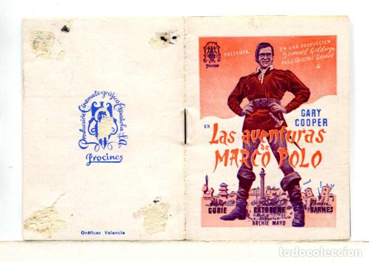 Cine: LAS AVENTURAS DE MARCO POLO, con Gary Cooper. LIBRETO 6 X 8 cms.