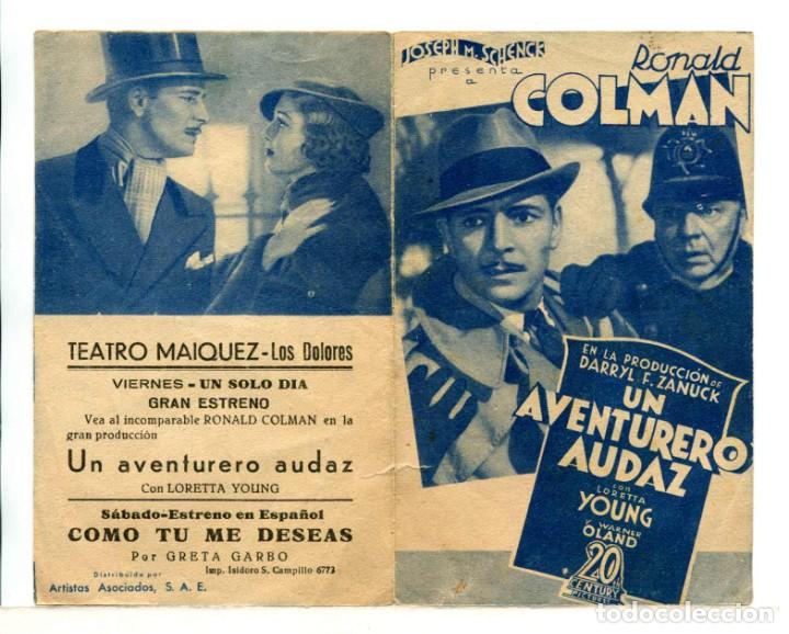  Flyers Publicitaires de films Anciens: UN AVENTURERO AUDAD, con Ronald Colman.