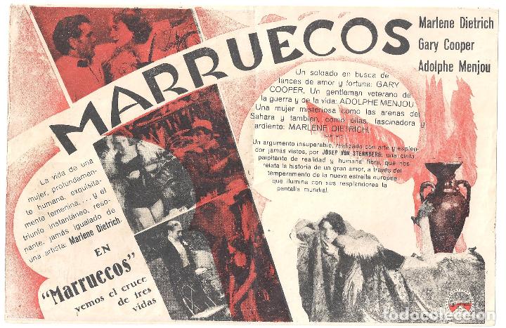 Cine: PTCC0 87 MARRUECOS PROGRAMA DOBLE PARAMOUNT MARLENE DIETRICH GARY COOPER LEGION - Foto 2