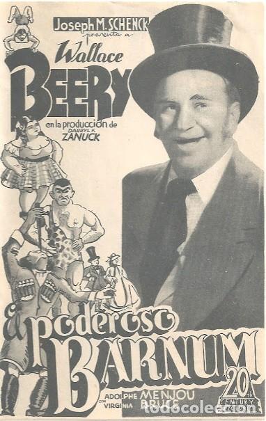 Cine: PTCC0 87 EL PODEROSO BARNUM PROGRAMA DOBLE FOX WALLACE BEERY ADOLPHE MENJOU VIRGINIA BRUCE - Foto 1