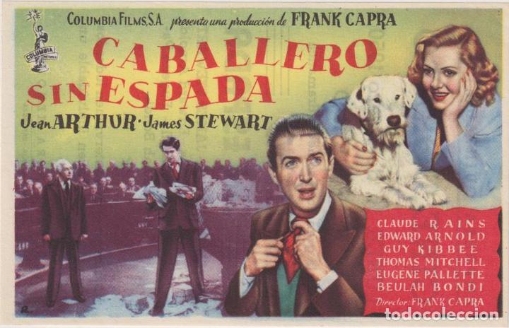 Folhetos de m&atilde;o de filmes antigos de cinema: Caballero sin espada. Sencillo de Columbia. Cine Dorado - Zaragoza 1950. RESERVADO MZ