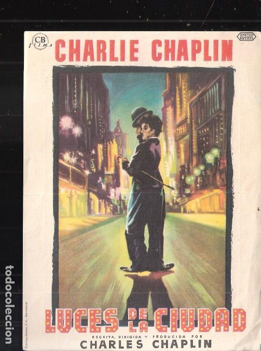 Folhetos de m&atilde;o de filmes antigos de cinema: Luces de ,la Ciudad. Charlot. Cine Palafox. Zaragoza.
