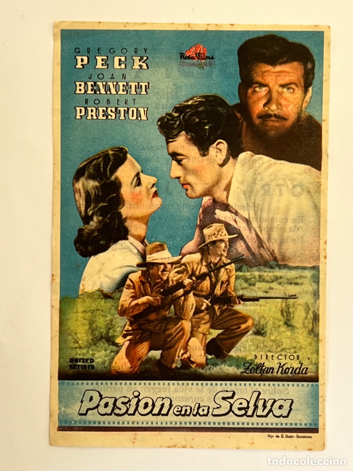 Cine: MISLATA Valencia. Cinema Sur. Gregory Peck y Joan Benett.., en PASI&Oacute;N EN LA SELVA (a.1949)