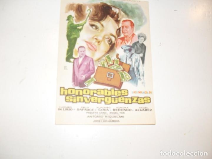 Kino: programa de mano sencillo,sin texto publicitario .titulo HONORABLES SINVERGUENZAS.