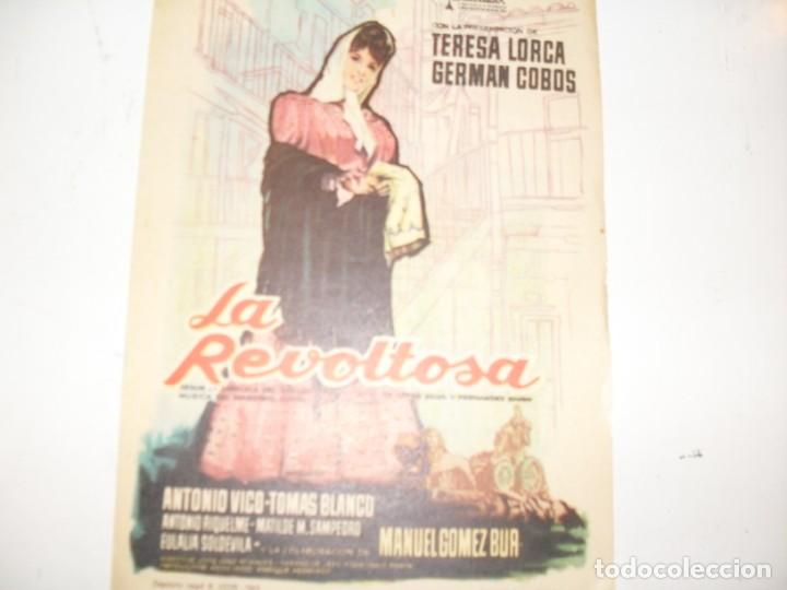 Kino: programa de mano sencillo,con texto publicitario .titulo LA REVOLTOSA.