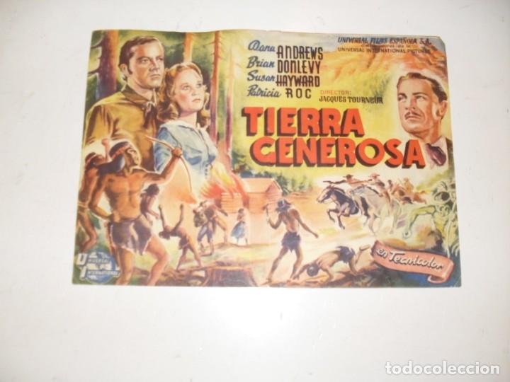 Kino: programa de mano sencillo,con texto publicitario .titulo: TIERRA GENEROSA.