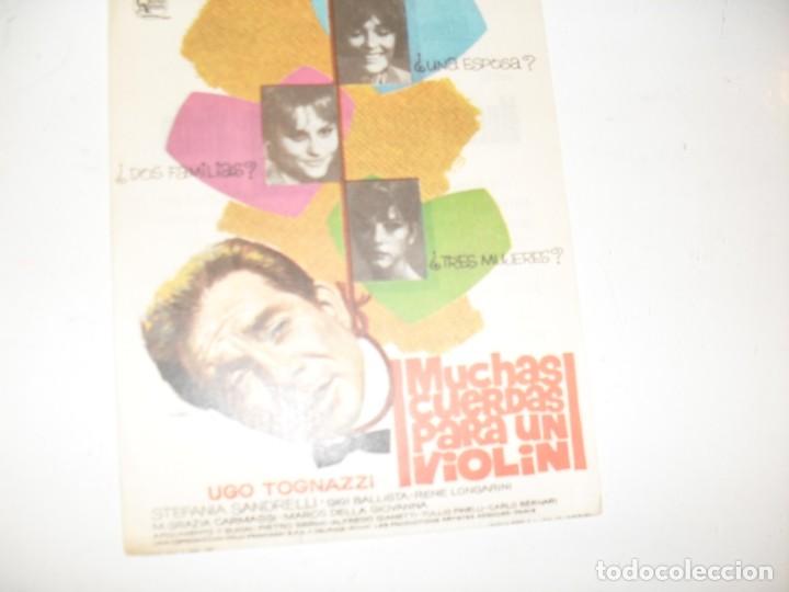 Cine: programa de mano sencillo,con texto publicitario .titulo: MUCHAS CUERDAS PARA UN VIOLIN.