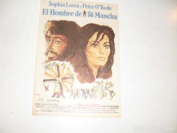 Kino: programa de mano sencillo,con texto publicitario .titulo: EL HOMBRE DE LA MANCHA.