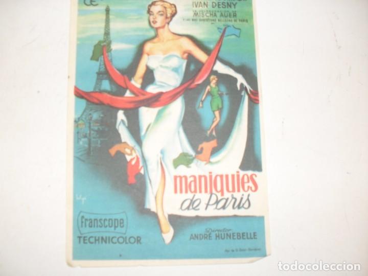 Kino: programa de mano sencillo,con texto publicitario .titulo: MANIQUIES DE PARIS.