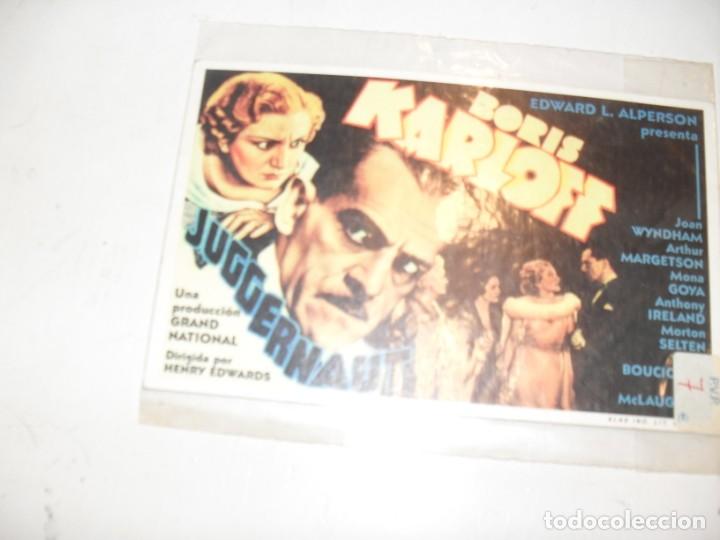  Flyers Publicitaires de films Anciens: programa de mano sencillo,con texto publicitario .titulo: BORIS KARLOFF JUGGERNAUT.reproduccion???