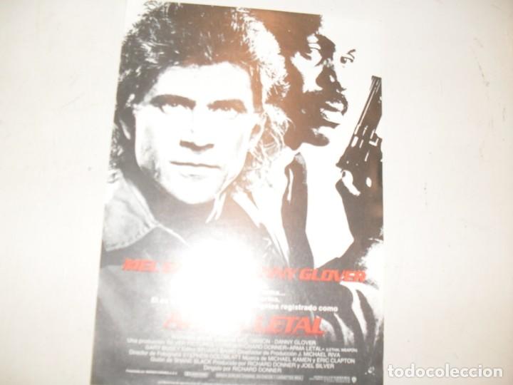  Flyers Publicitaires de films Anciens: programa de mano sencillo,con texto publicitario .titulo: ARMA LETAL,de los ultimos programas,1987.