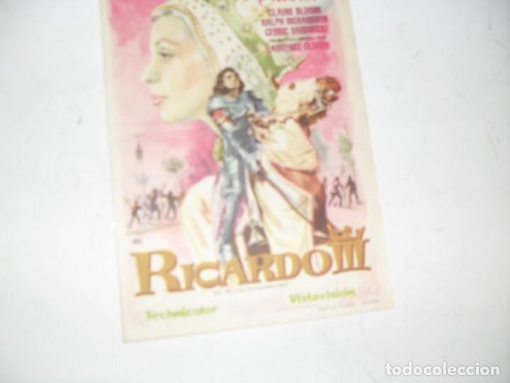 Cine: programa de mano sencillo,con texto publicitario .titulo: RICARDO III.