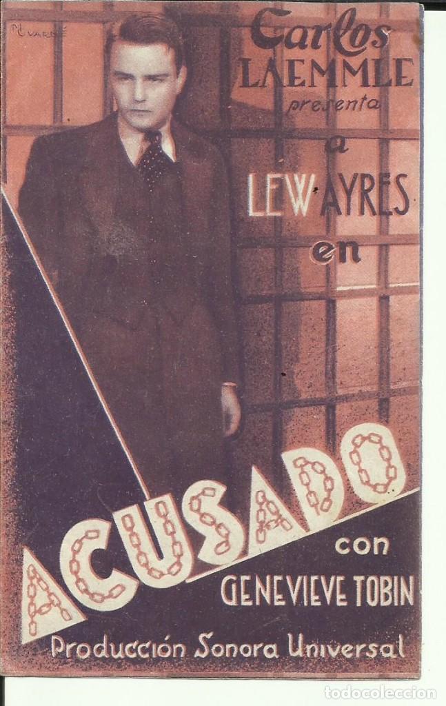 Cine: PTCC 116 ACUSADO PROGRAMA DOBLE UNIVERSAL LEW AYRES GENEVIEVE TOBIN - Foto 1