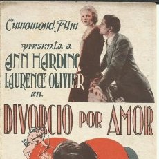 Cine: PTCC 088 DIVORCIO POR AMOR PROGRAMA DOBLE CINNAMOND LAURENCE OLIVIER ANN HARDING. Lote 312611443