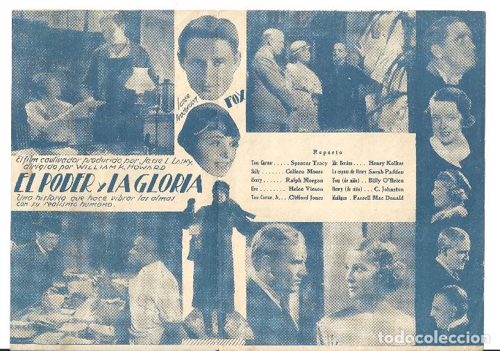 Cine: PTCC 113 EL PODER Y LA GLORIA PROGRAMA DOBLE URUGUAYO SPENCER TRACY COLLEEN MOORE - Foto 2