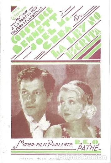 Cine: PTCC 114 LA LEY NO ESCRITA PROGRAMA DOBLE URUGUAYO CONSTANCE BENNETT JOEL McCREA - Foto 1