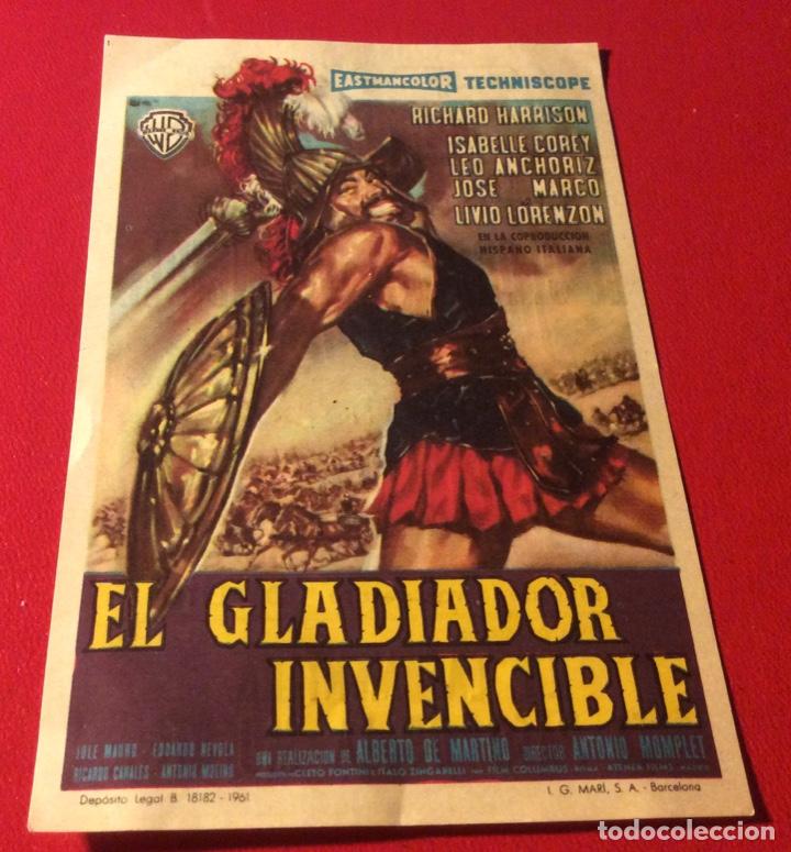 Cine: FOLLETO DE MANO EL GLADIADOR INVENCIBLE. PUBLICIDAD CINEMA INFANTA