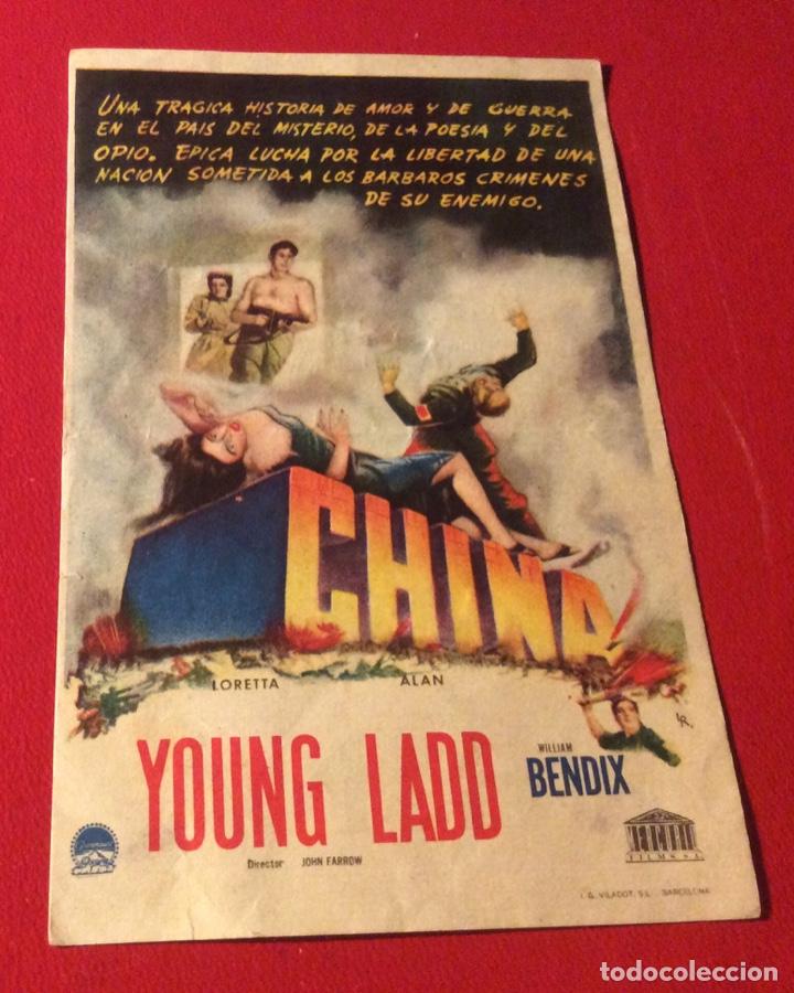 Cine: FOLLETO DE MANO CHINA. L. YOUNG. A. LADD. PUBLICIDAD CINE BERGADAN