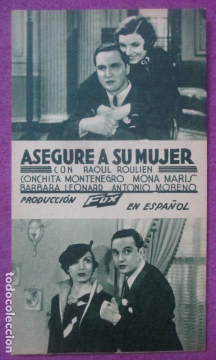 Cine: PROGRAMA DE CINE TARJETA ASEGURE A SU MUJER CONCHITA MONTENEGRO MONA MARIS FOX PC44