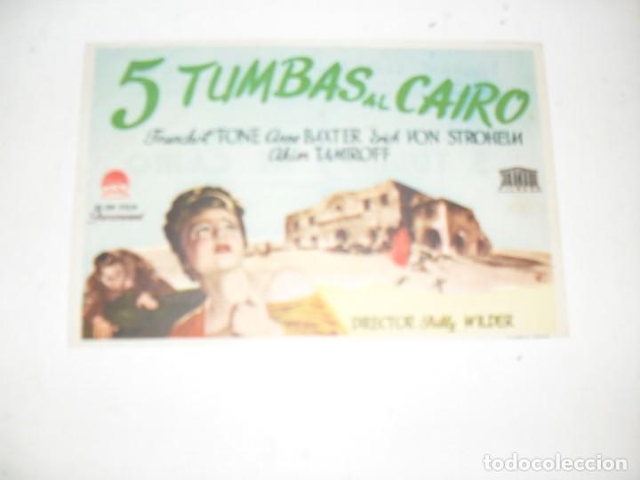 Cine: programa de mano sencillo,con texto publicitario.titulo:.5 TUMBAS AL CAIRO.