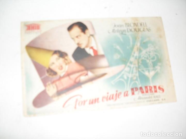 Flyers Publicitaires de films Anciens: programa de mano sencillo,con texto publicitario.titulo: POR UN VIAJE A PARIS.