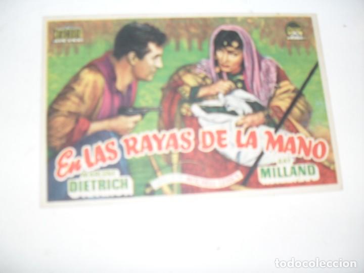 Flyers Publicitaires de films Anciens: programa de mano sencillo,con texto publicitario.titulo: EN LAS RAYAS DE LA MANO.