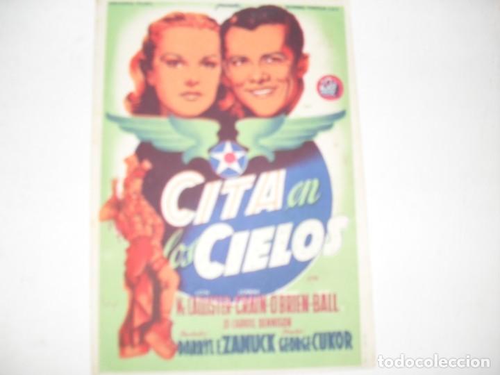 Cine: programa de mano sencillo,sin texto publicitario.titulo: CITA EN LOS CIELOS.