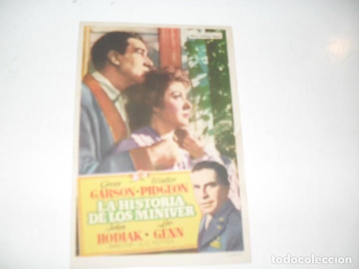 Cine: programa de mano sencillo,sin texto publicitario.titulo: LA HISTORIA DE LOS MINIVER.