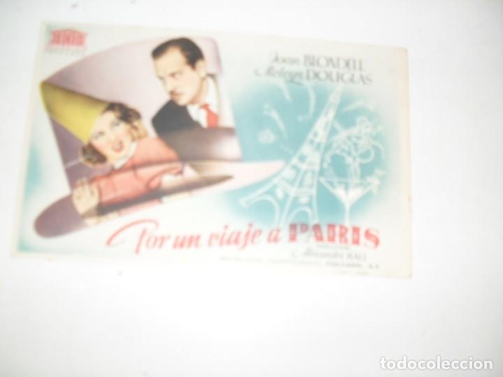 Cine: programa de mano sencillo,sin texto publicitario.titulo: POR UN VIAJE A PARIS.