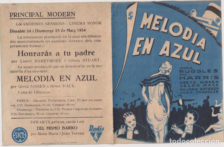 Cine: Melod&iacute;a en Azul.Programa Doble.Reedici&oacute;n Facs&iacute;mil - Foto 1