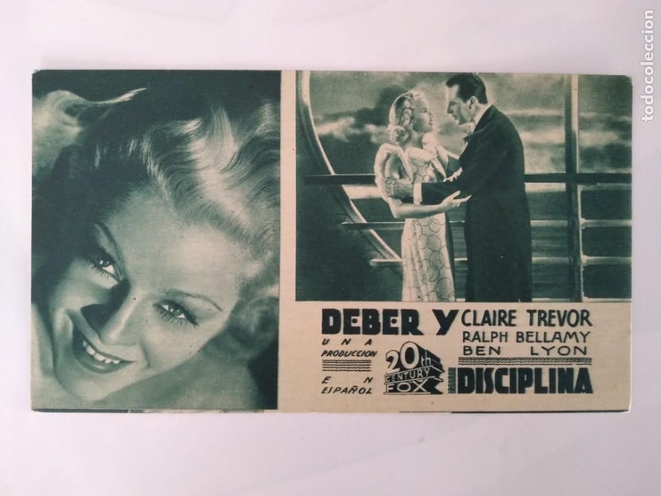 Folhetos de m&atilde;o de filmes antigos de cinema: PROGRAMA TARJETA CINE DEBER Y DISCIPLINA CLAIRE TREVOR FOX RV 102