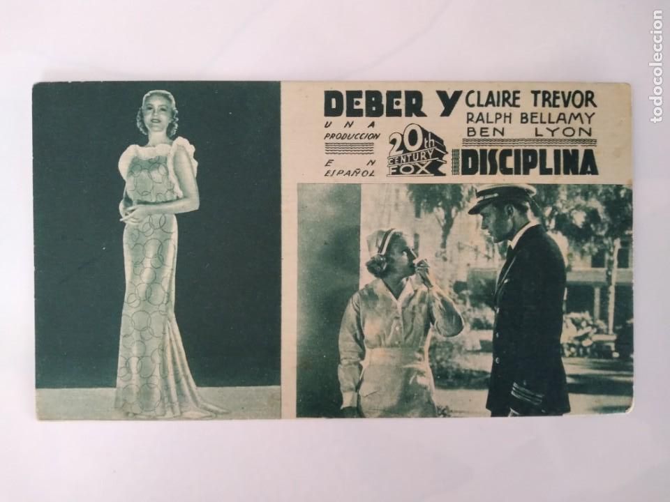 Folhetos de m&atilde;o de filmes antigos de cinema: PROGRAMA TARJETA CINE DEBER Y DISCIPLINA CLAIRE TREVOR FOX RV 103